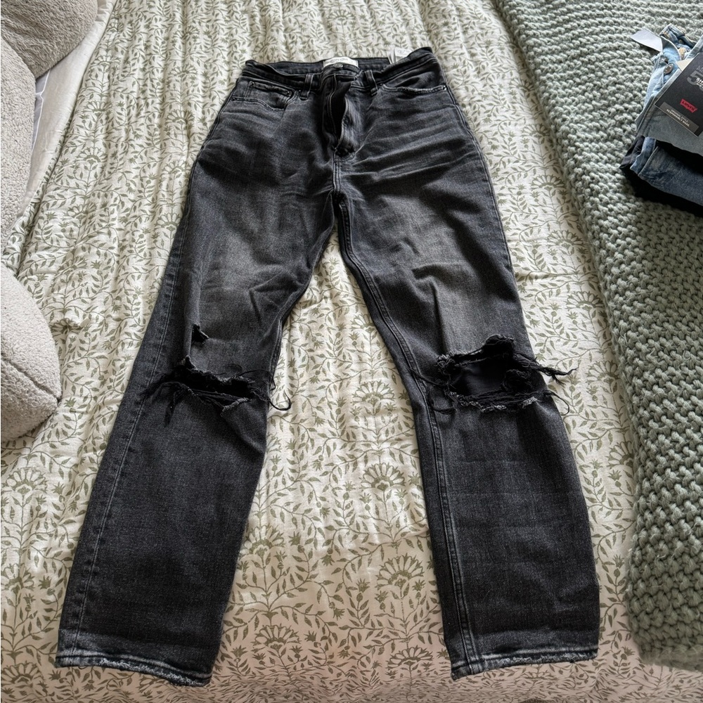 Abercrombie & Fitch Black Straight Leg Ripped Jeans